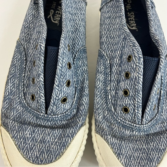 Sherry Slip On Blue White Geometric Print Elastic Stretch Women’s Shoes Size 7 - Picture 4 of 13